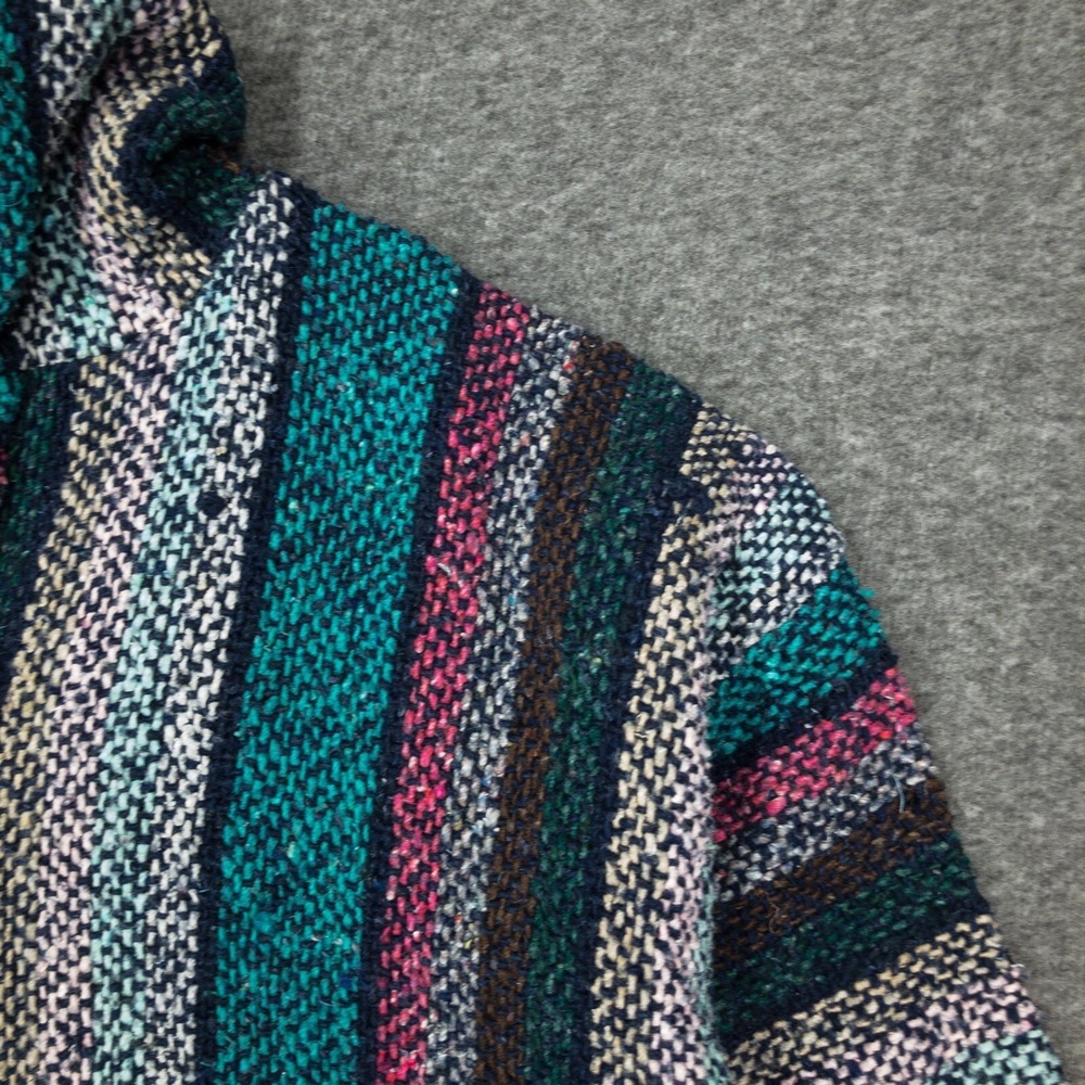 Vintage Drug Rug Pullover Hoodie Hippie Grunge Surf Boho Jacket Adult XL Teal - Picture 5 of 11